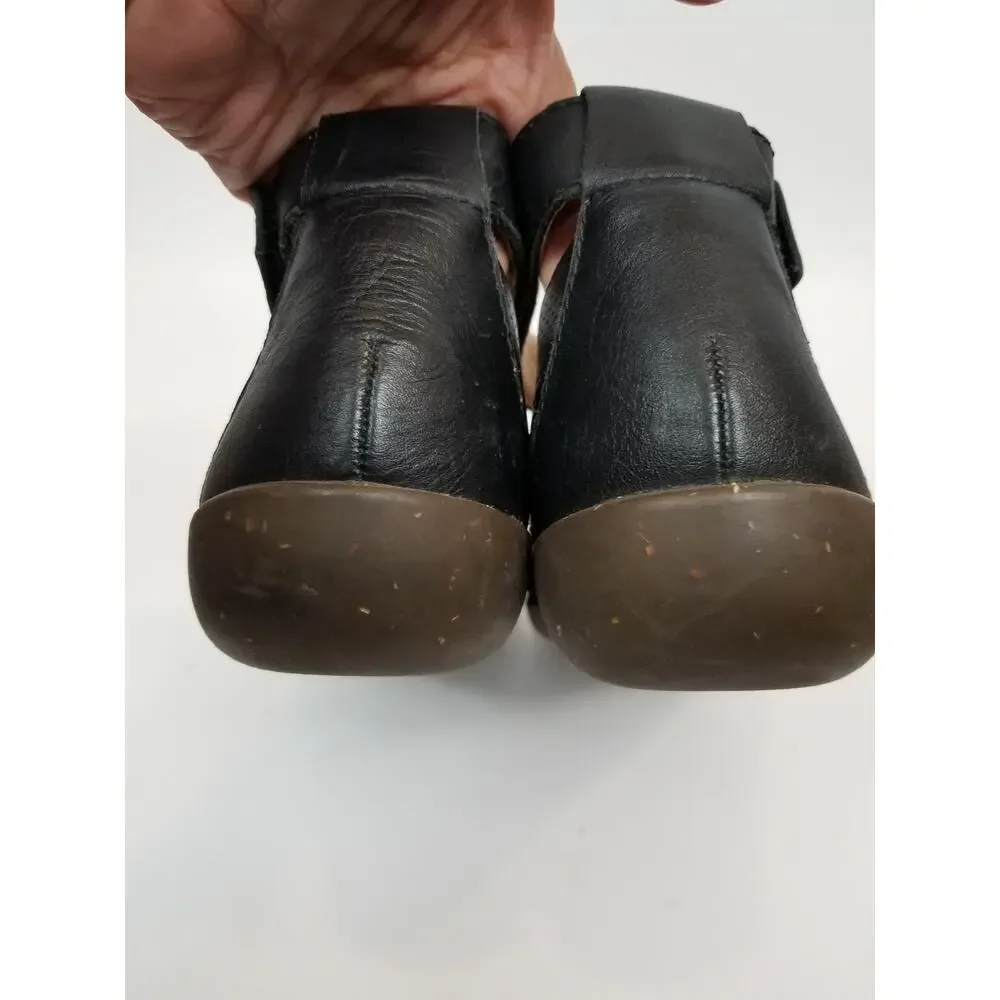 Clarks Medora Nina Black Leather Adjustable Ankle Strap Flats Women's Size 9.5